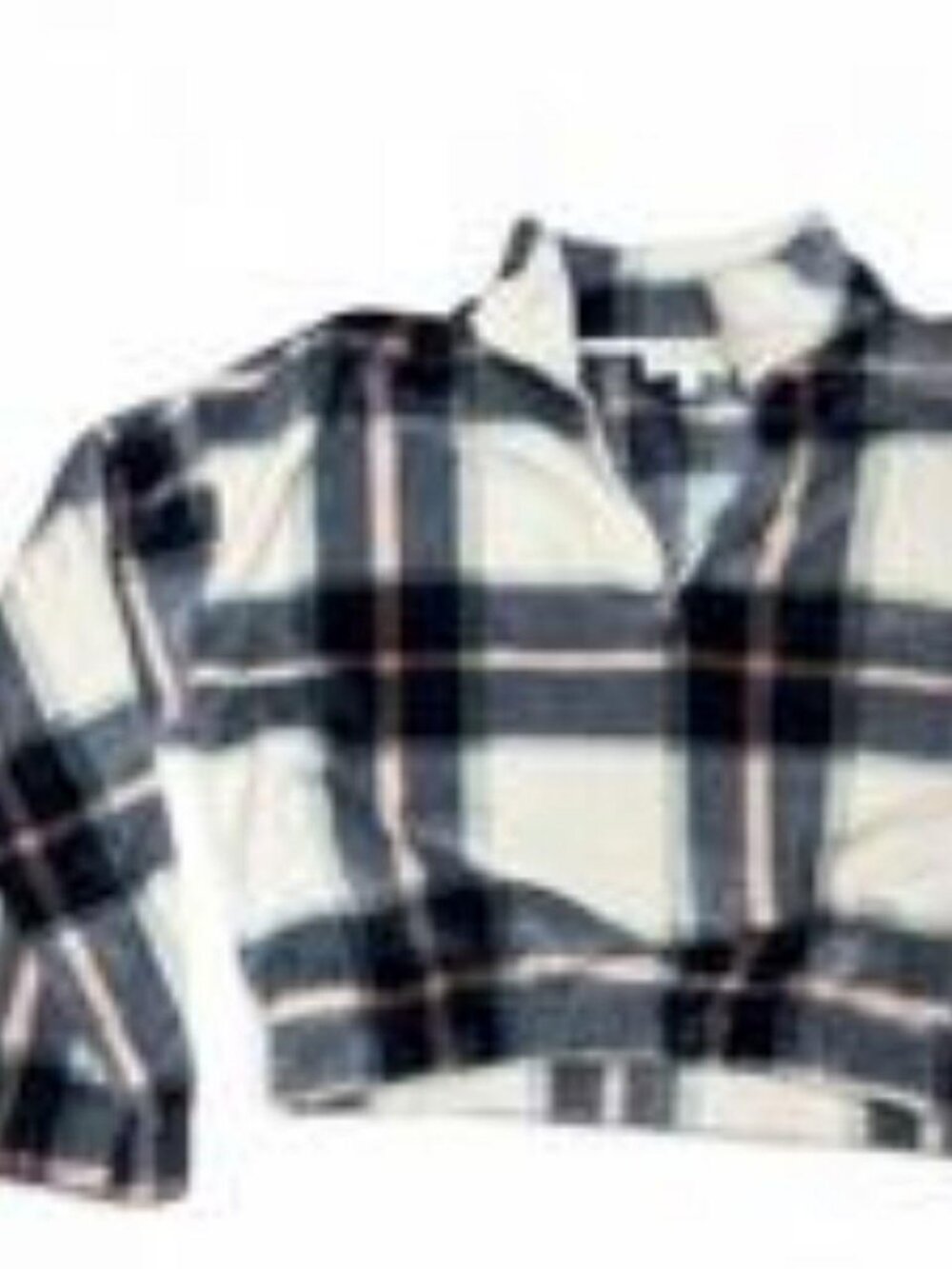 White/Black Plaid Quarter-Zip Crop Sweatshirt L